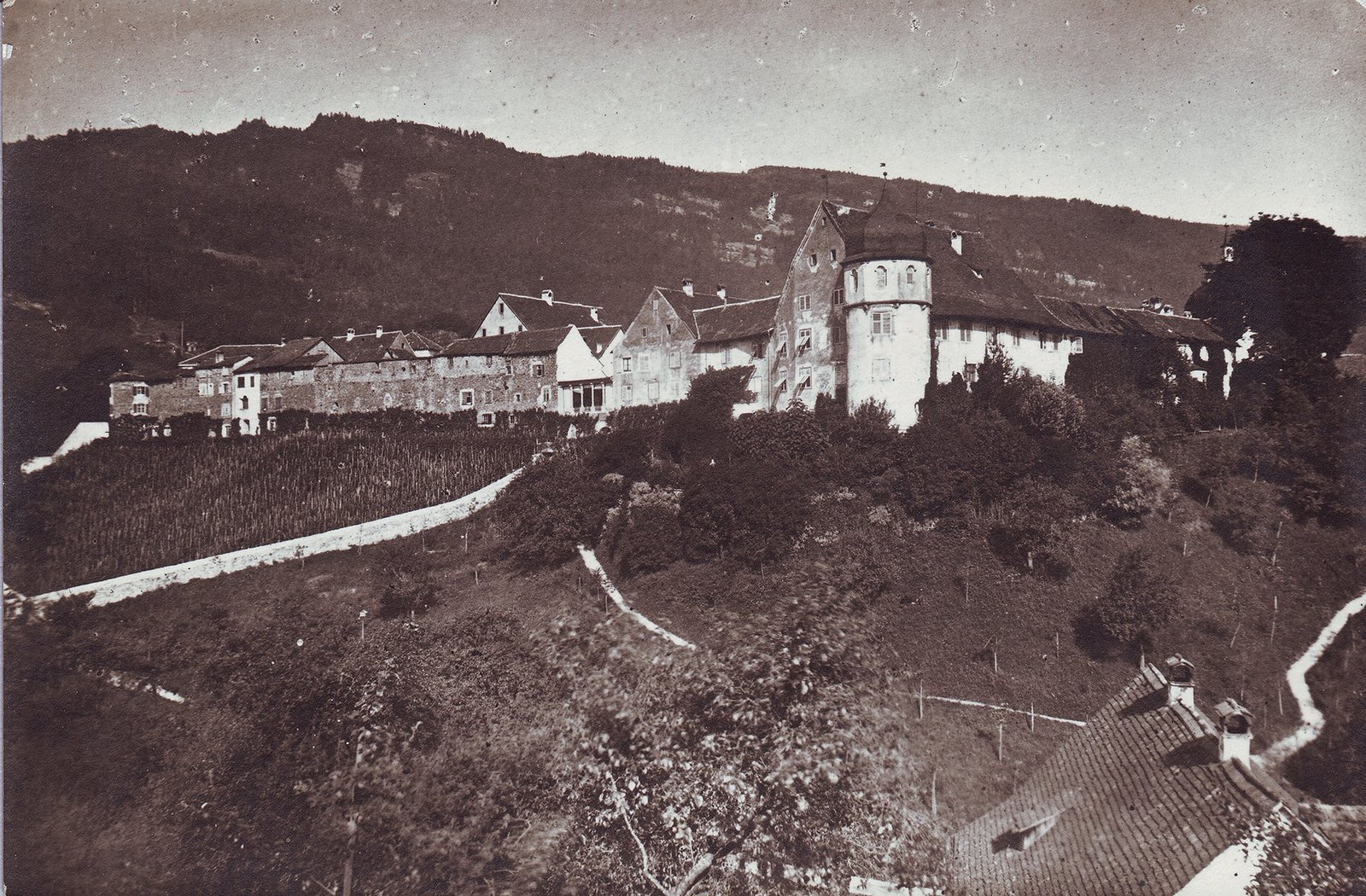 Blick auf die Burg in der Oberstadt von Bregenz 1875