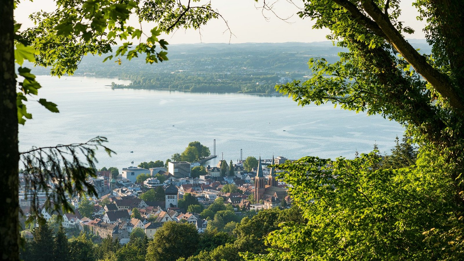 Panoramablick auf Bregenz und den See im Hintergrund