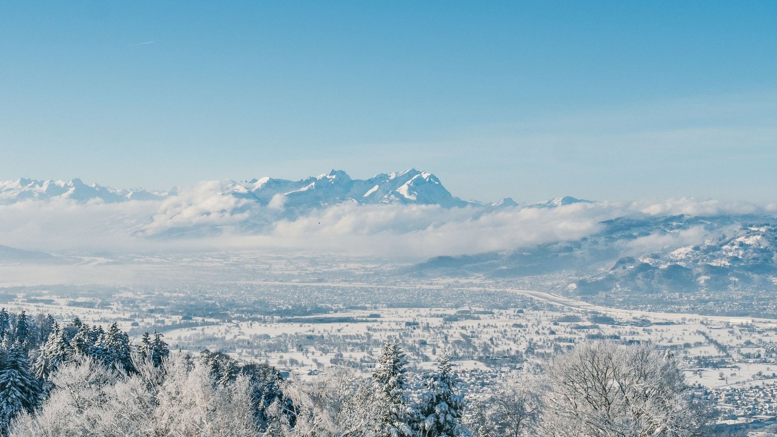 Schneebedeckter Rheintal